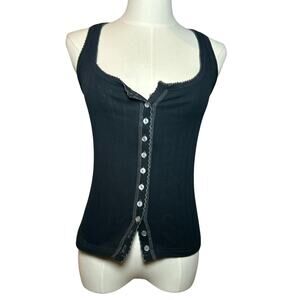 NWT Free People End Game Pointelle Tank Top Black L